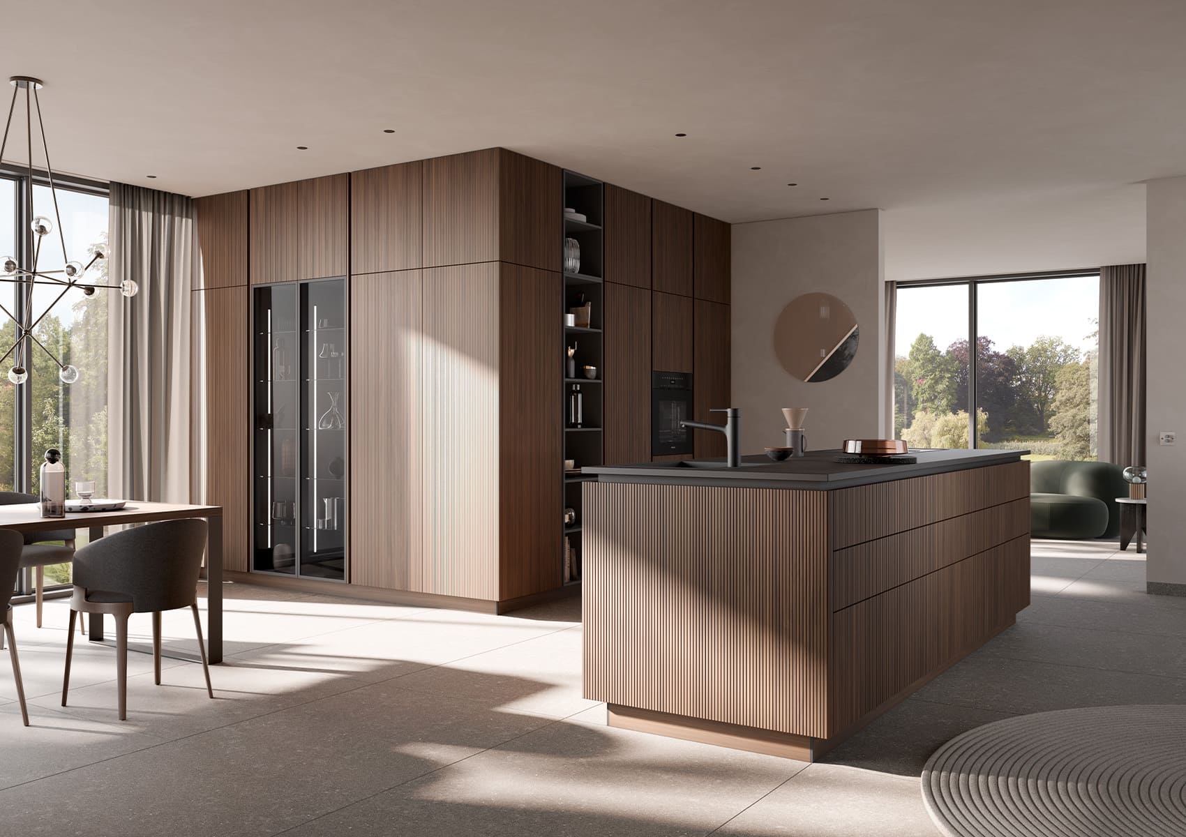 AV 6023 Noyer Élégant - Style Rétro Épuré | îlot central Kuchenart