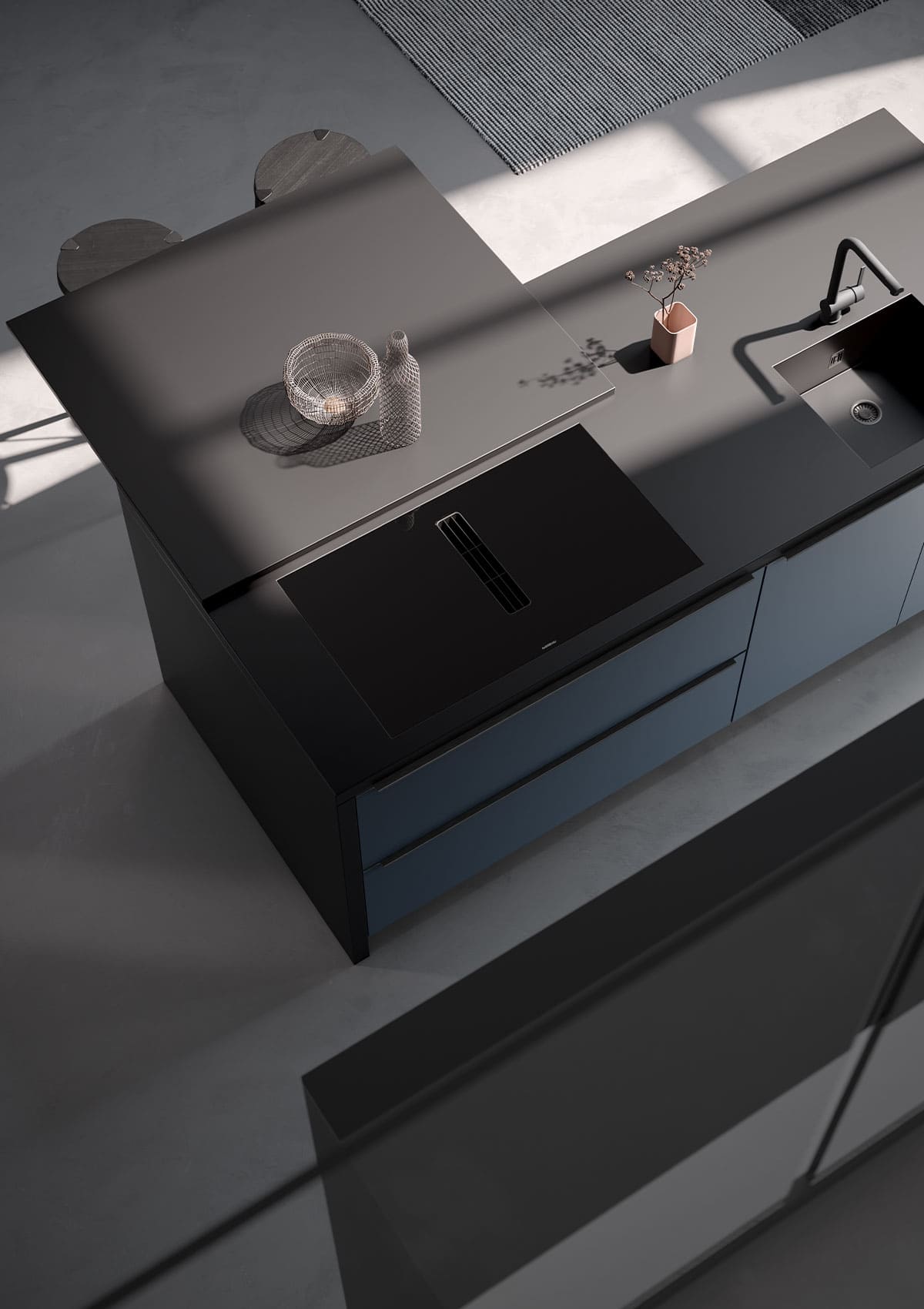 Cuisine-moderne-plan-de-travail-coulissant-collection-systemat-cuisine-privee-häcker-av-6000-NCS