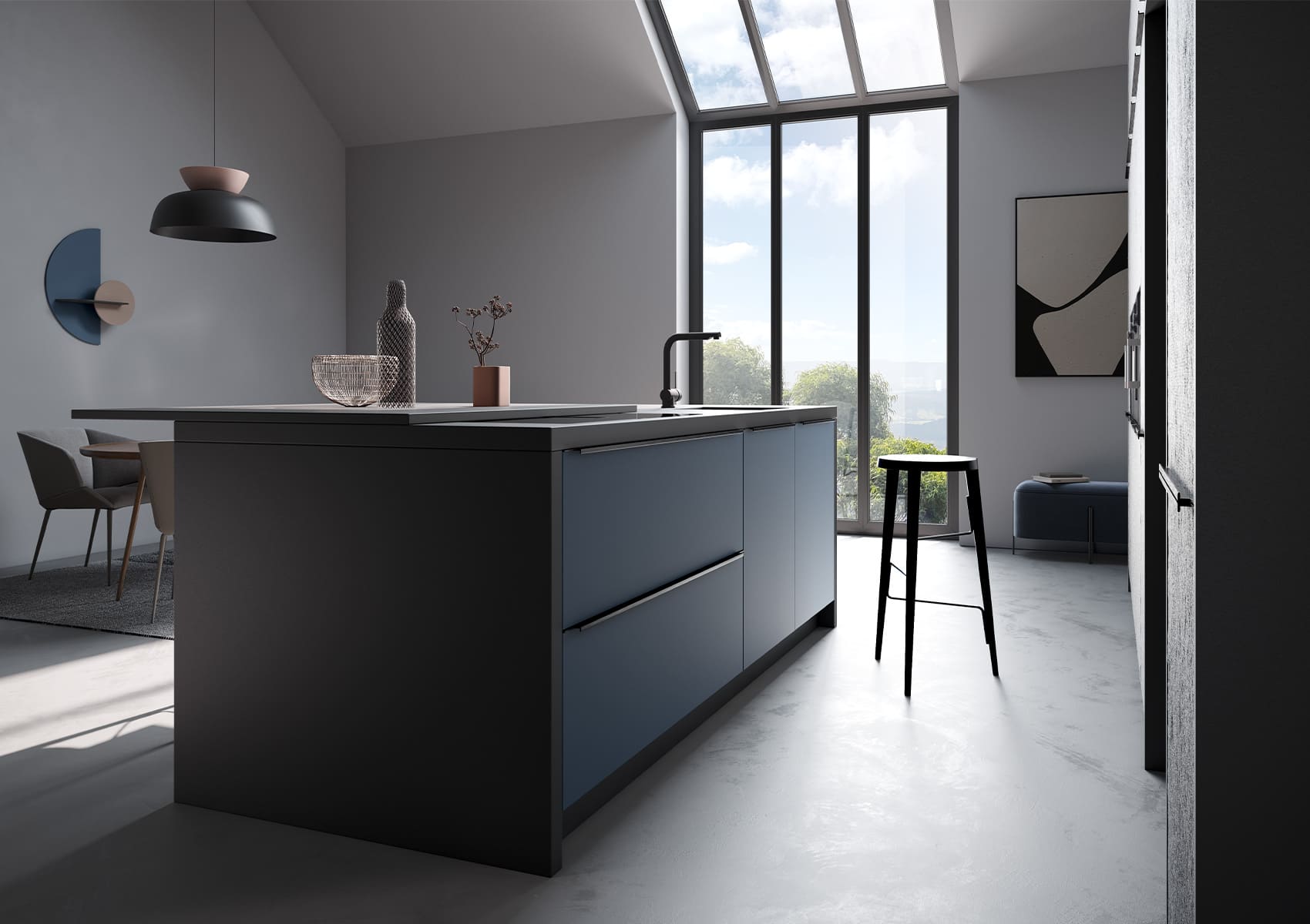 Cuisine-moderne-facade-pierre-collection-systemat-cuisine-privee-häcker-îlot-central-av-6000-NCS