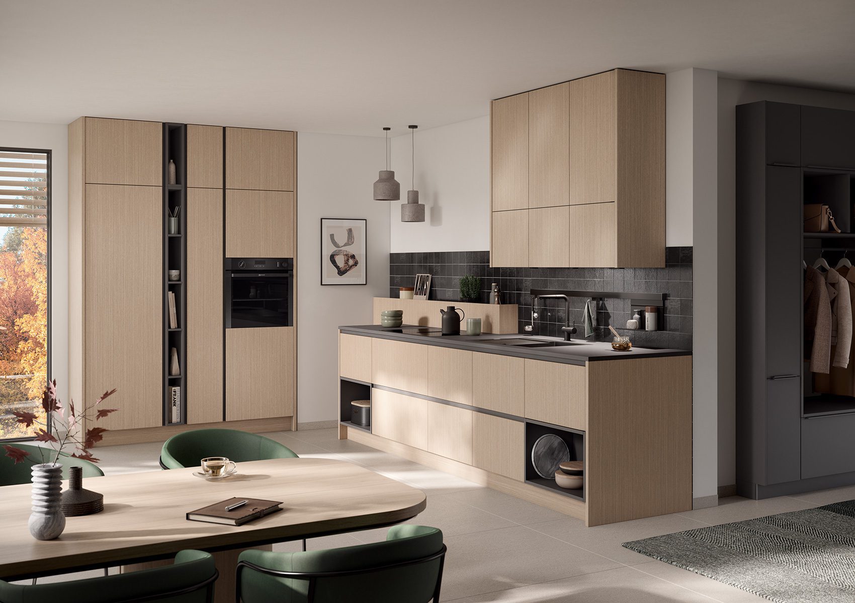 Cuisine-moderne-Bois-chêne-colonne-sans-poignée-collection-concept-130-cuisine-privee-MONTREAL-GL chêne fin clair