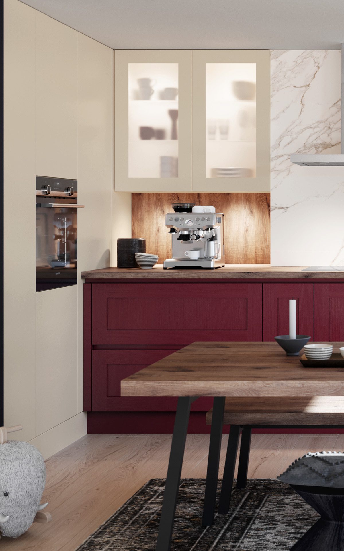 Couleurs-Riches-Cuisine-Hampton-Rouge-Bordeaux-Crème-Magnolie