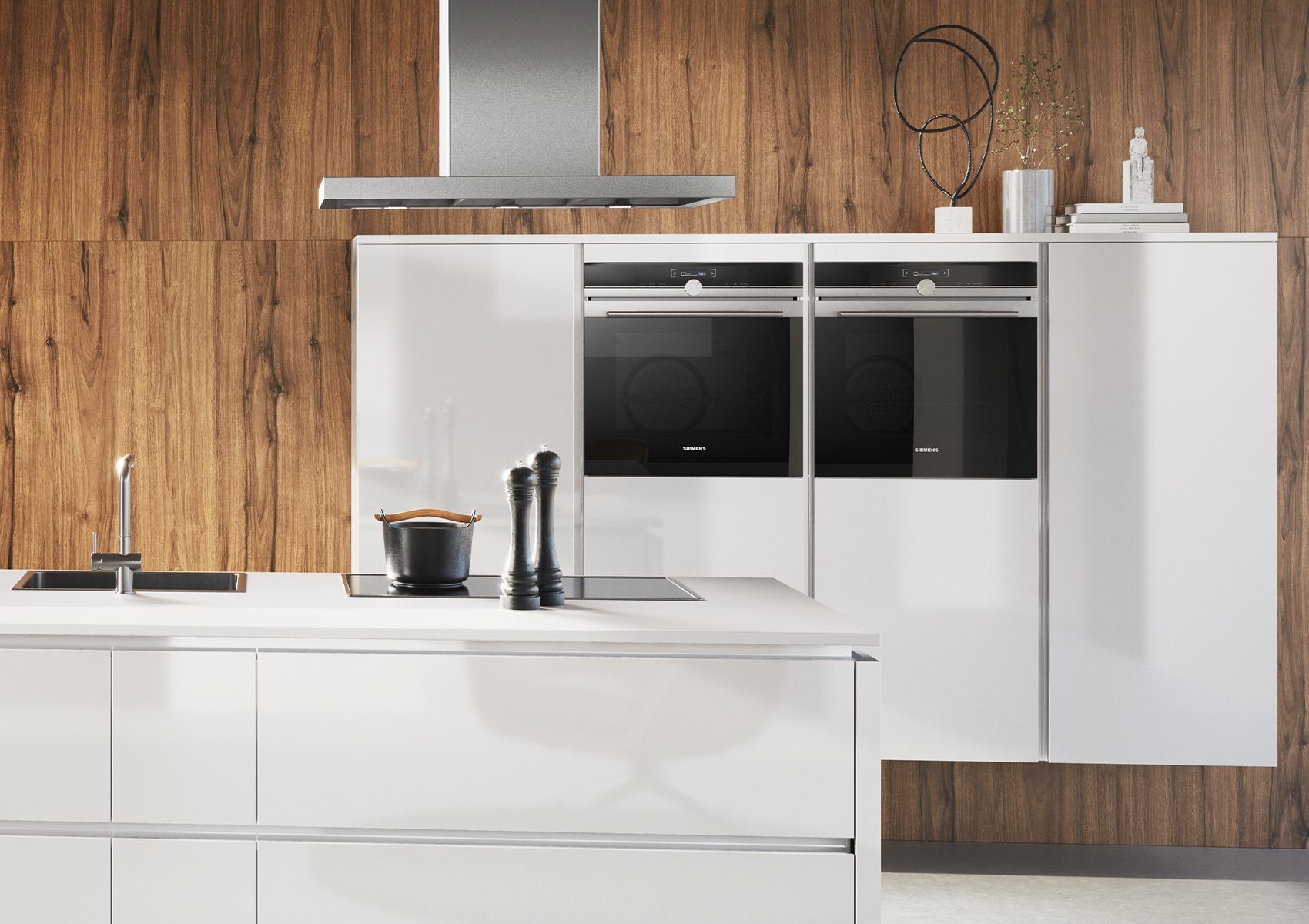Cuisine-Blanc-Cristal-Noir-Déco-Contemporaine-Contraste-BALI-Noyer