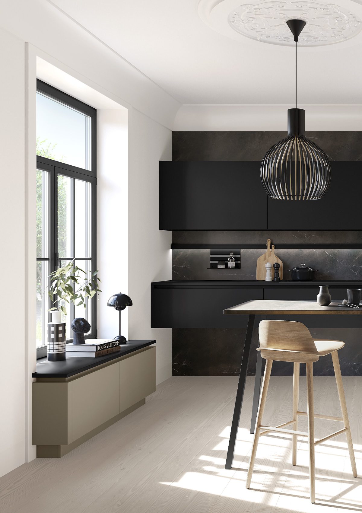 cuisine-chic-contemporaine-hacker-four-et-micro-ondes-encastrables-collection-concept-130-KuchenArt-porto-gl-ombre-naturelle-&-noir