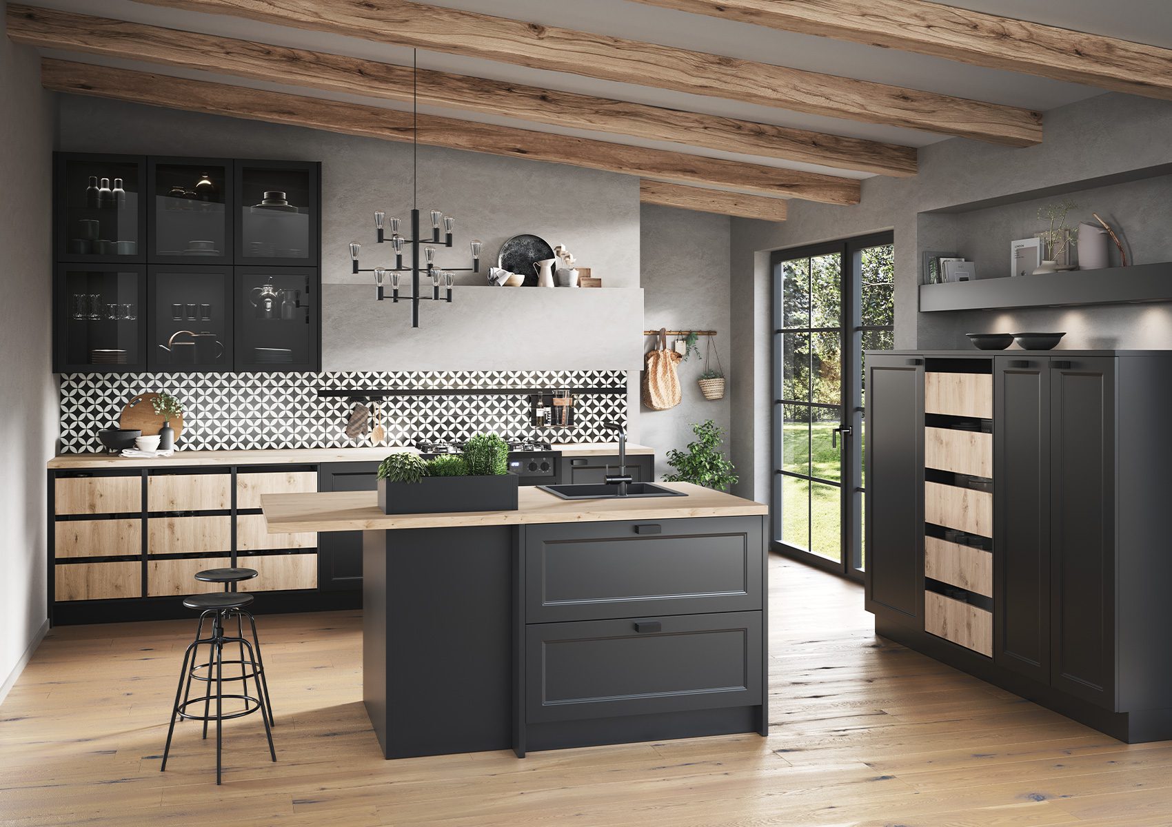 cuisine-avec-îlot-bois-veritable-collection-concept130-cuisine-privee-RAVENNA-noir