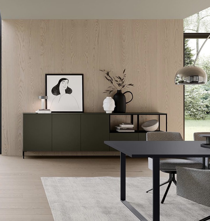 Cuisine Éclat Vert Olive Intense | Cuisine ouverte Buffet