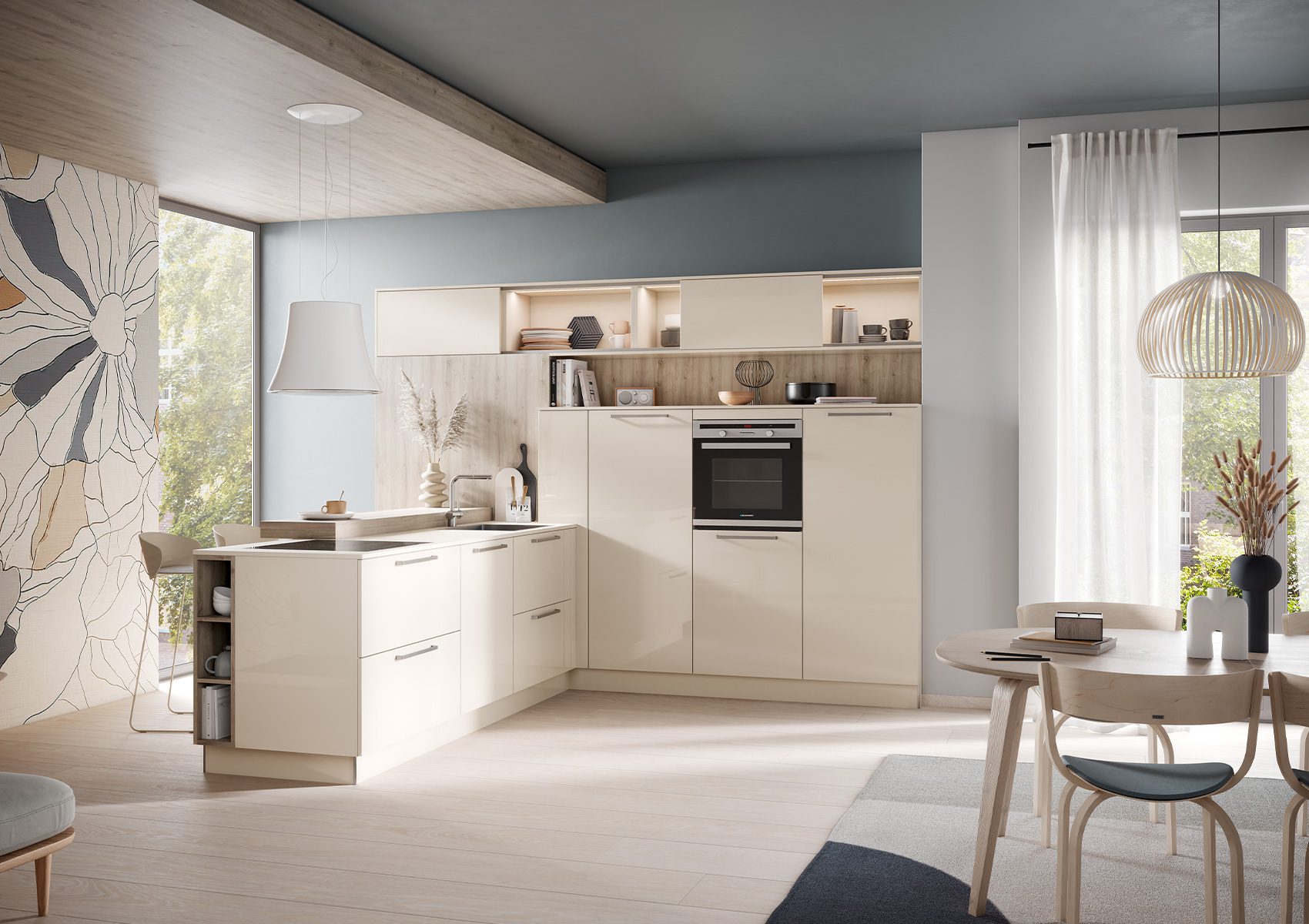 Cuisine-en-L-crème-compacte-collecton-concept-130-LASER BRILLANT-crème-magnolia