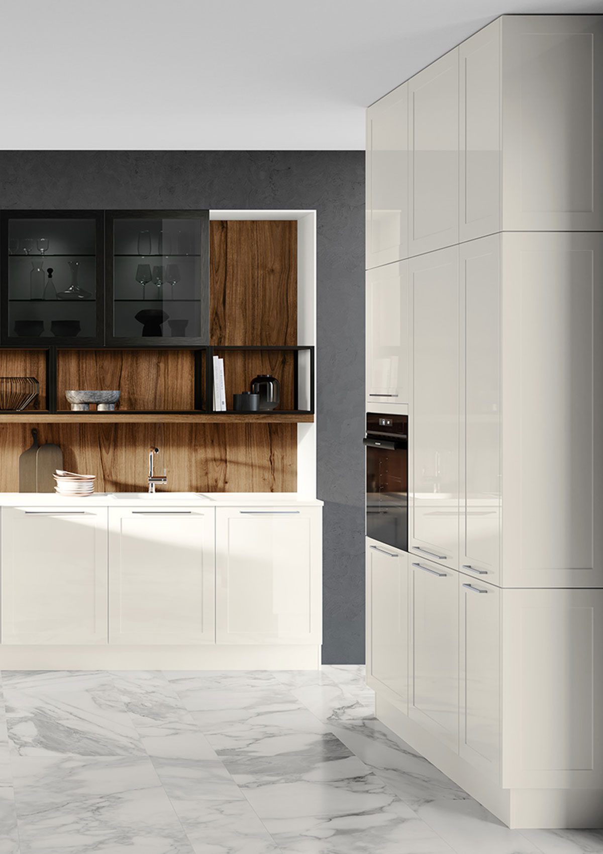 Cuisine-style-contemporain-Colonne-four-encastrable-ouverte-collection-concept-130-cuisine-privee-GRANADA-blanc
