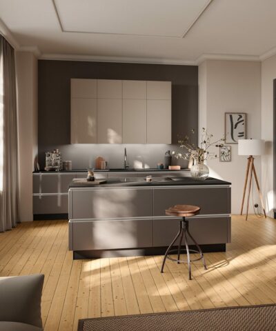Cuisine Kuchen Art Ilot De Cuisine Dans Smart Gl Gris Pierre Metallique