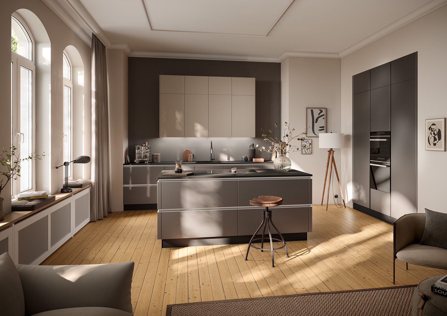 Cuisine Kuchen Art Ilot De Cuisine Dans Smart Gl Gris Pierre Metallique