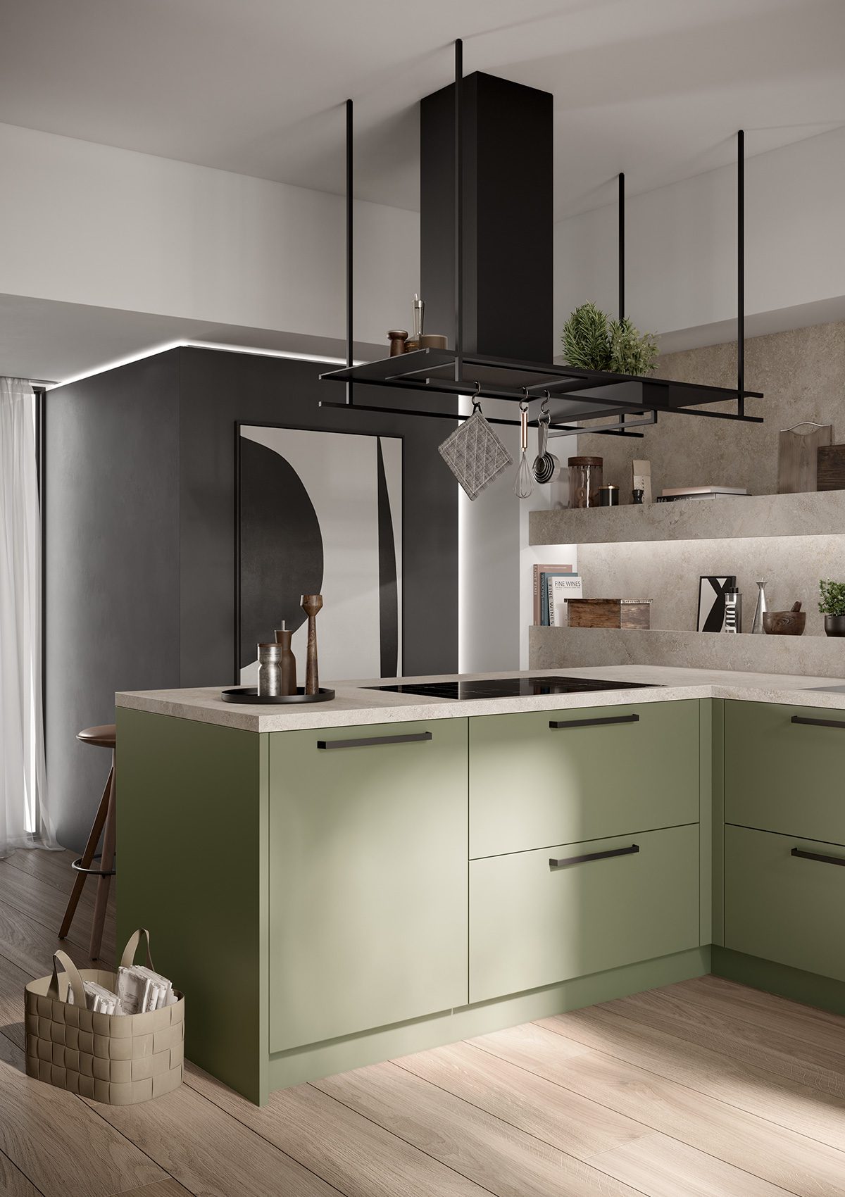 Cuisine Moderne Vert Olive Collection Concept 130 Cuisine Kuchen Art Scala Vert Olive