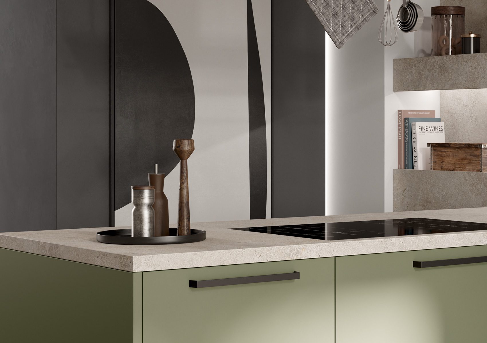 Cuisine Moderne Vert Olive Rangement Collection Concept 130 Cuisine Kuchen Art Scala Vert Olive