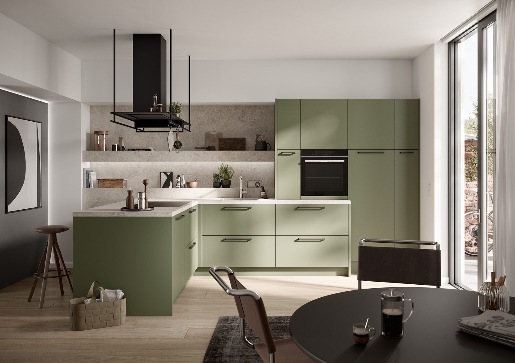 Cuisine Moderne Vert Olive Rangement Optimise Collection Concept 130 Cuisine Kuchen Art Scala Vert Olive