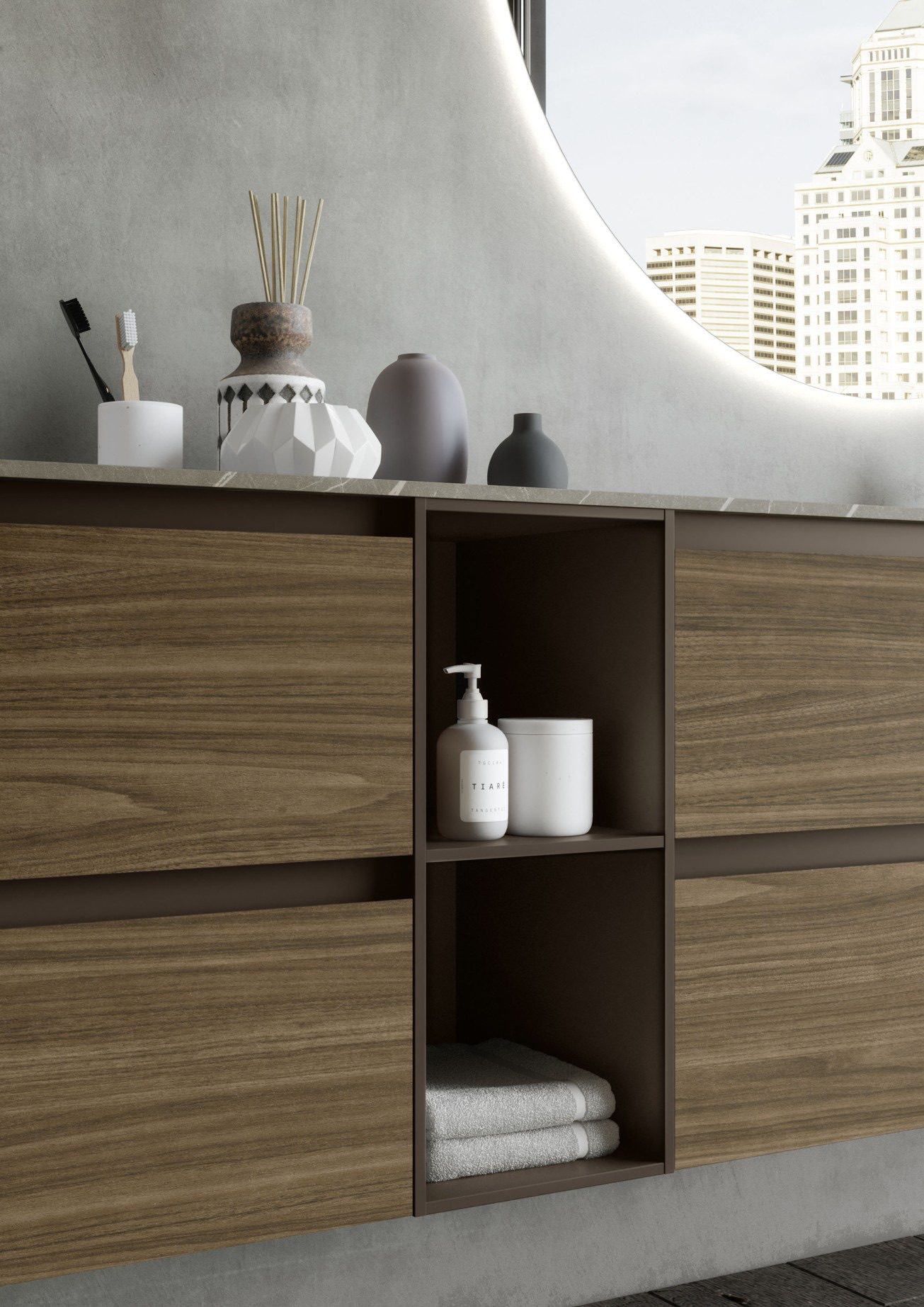 design-italien-salle-de-bain-miroir-loop-éclairage-optimal-stratifiés
