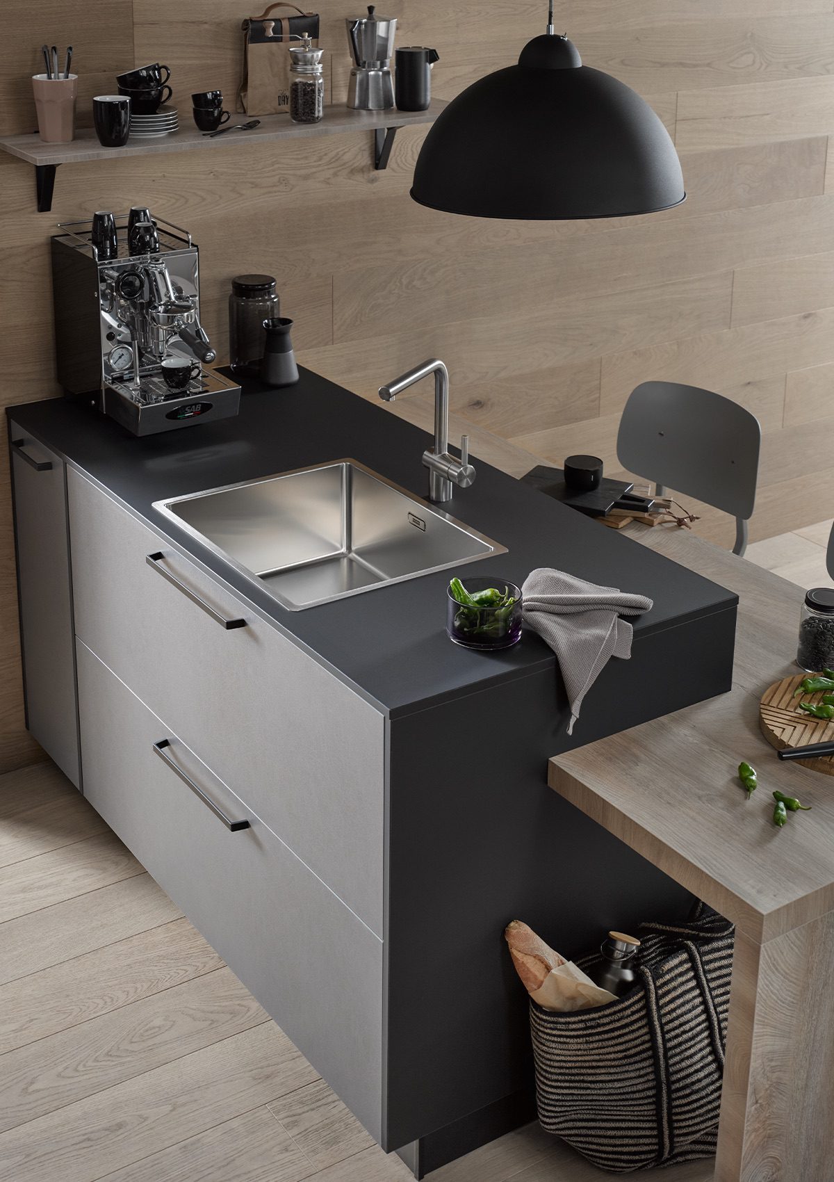 Évier-Acier-Inoxydable-Table-Chêne-Gris-Îlot-Cuisine-Meteor