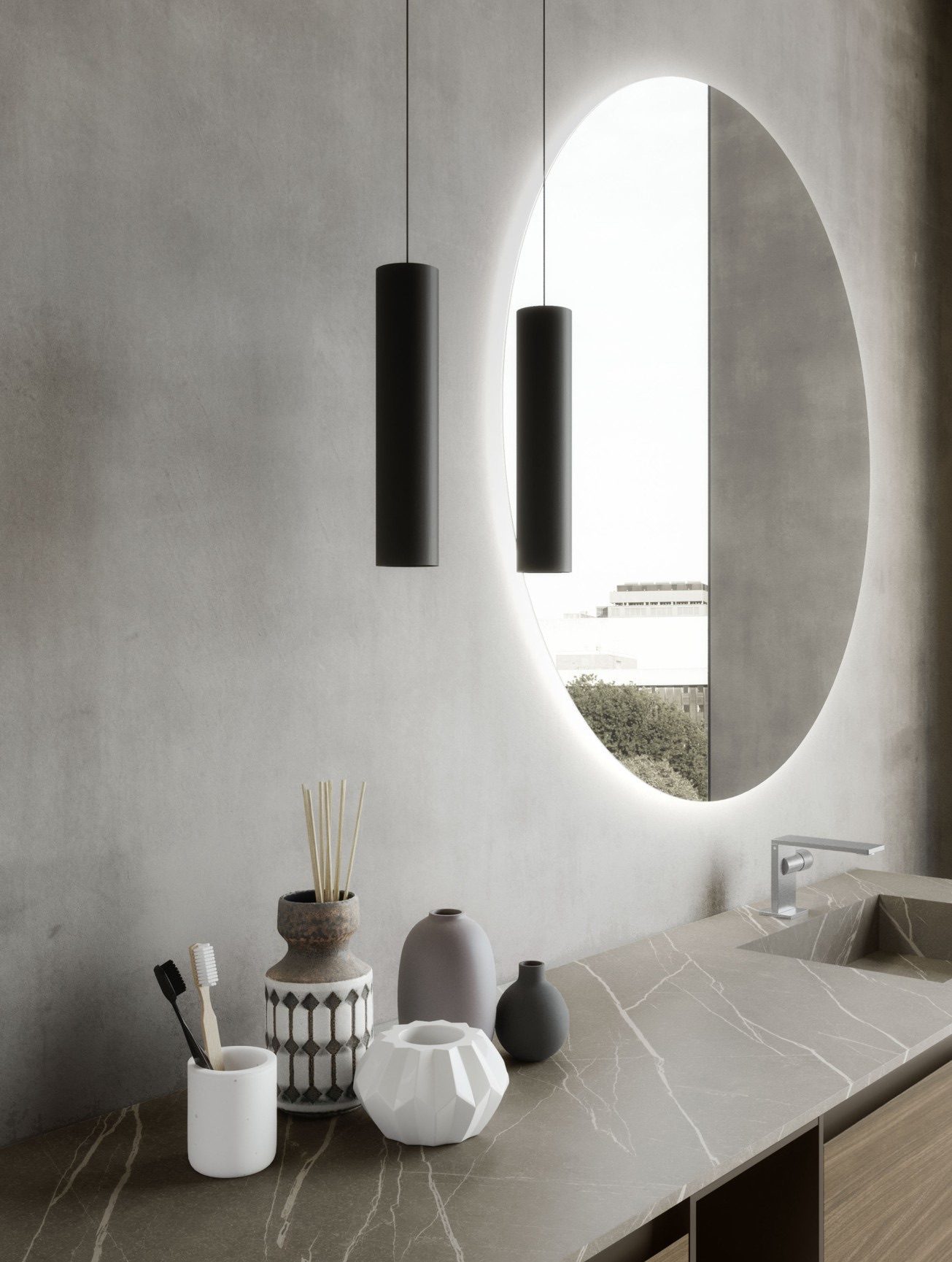 salle-de-bain-chic-baignoire-luxueuse-miroir-loop-rétro-éclairé