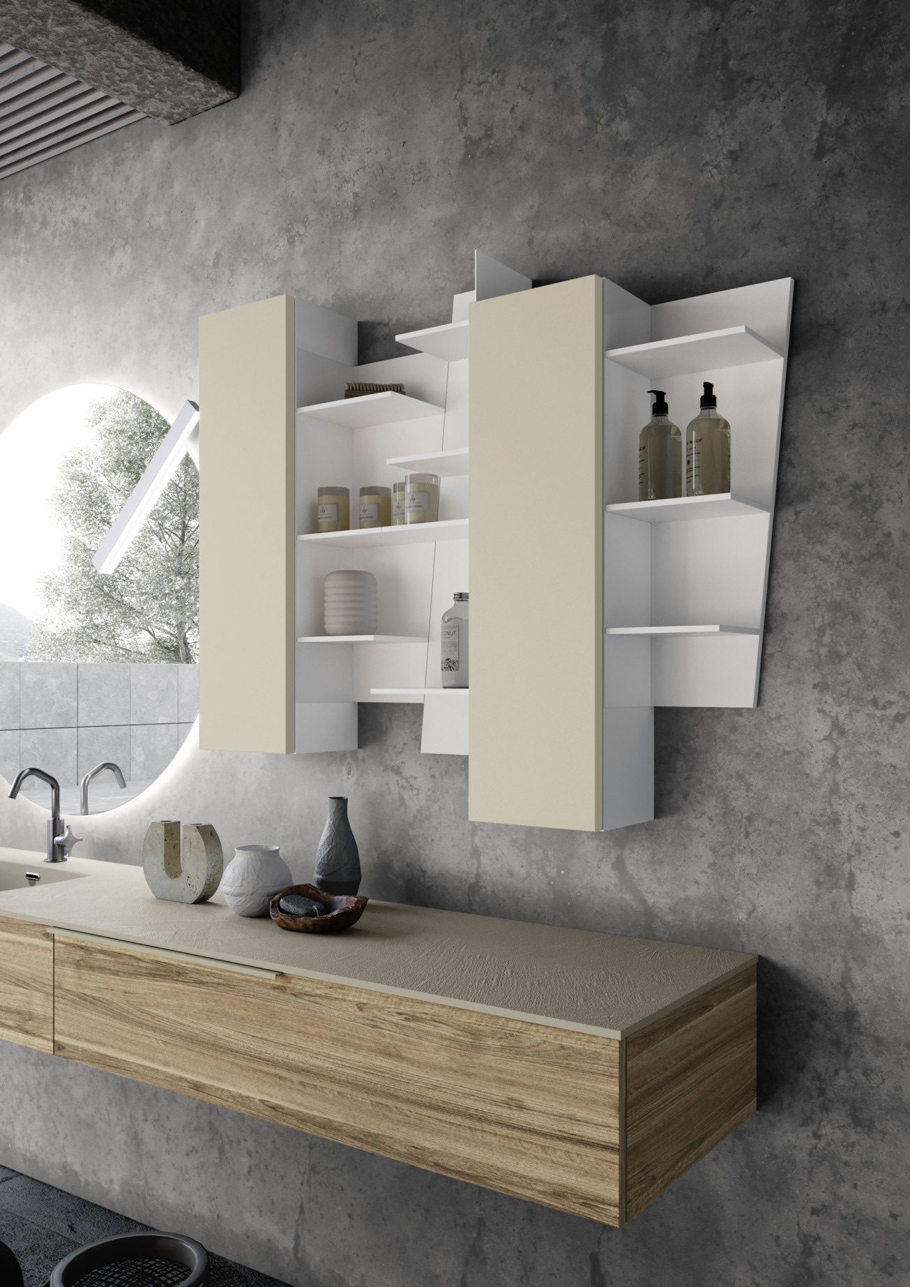 salle-de-bains-design-italien-éléments-hauts-Kros-asymétriques-effet-visuel
