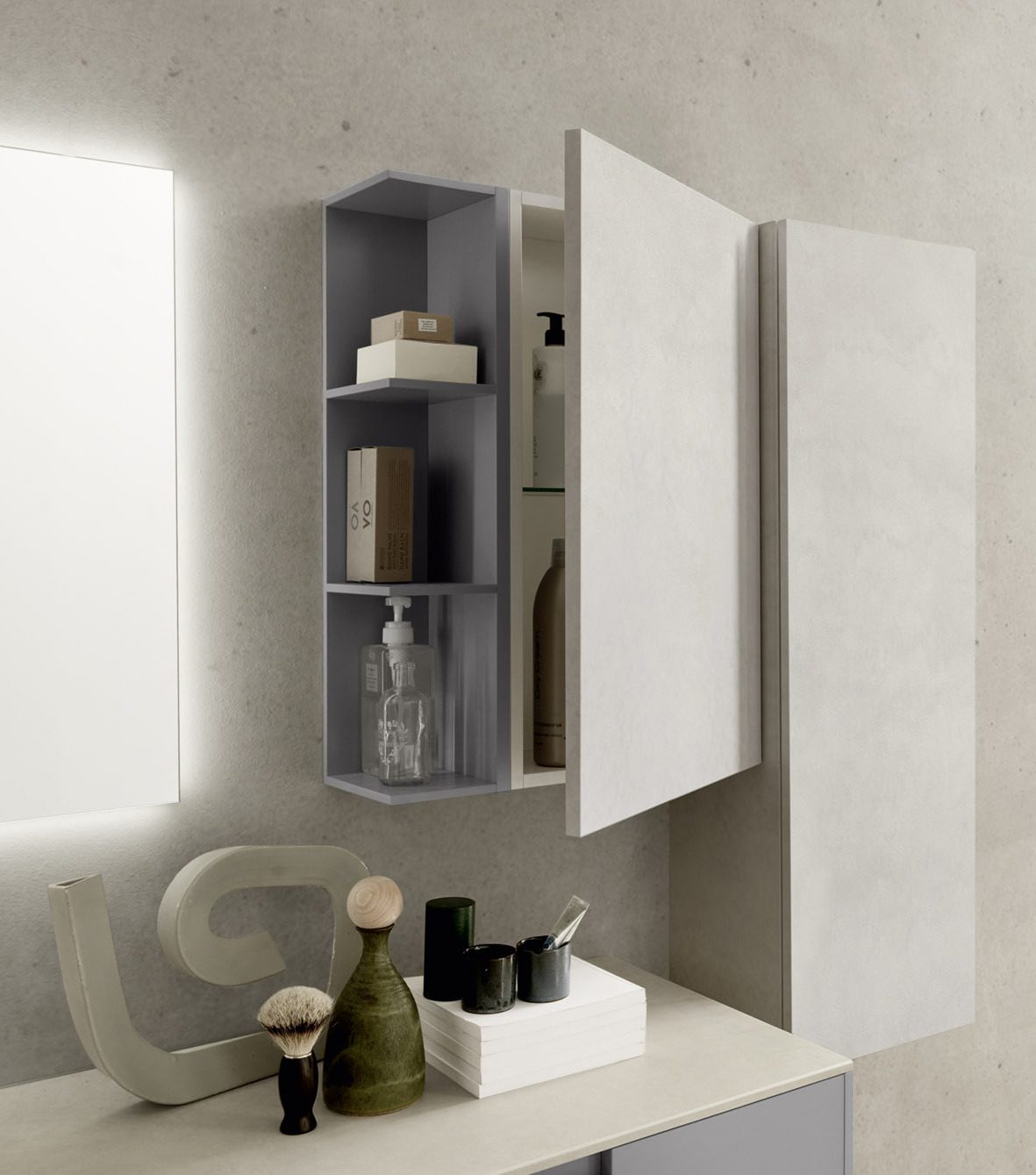 Salle-de-bains-Design-en-Dialogue-de-Textures-Cuisine-privee-Pièce-et-Meuble-Suspendu