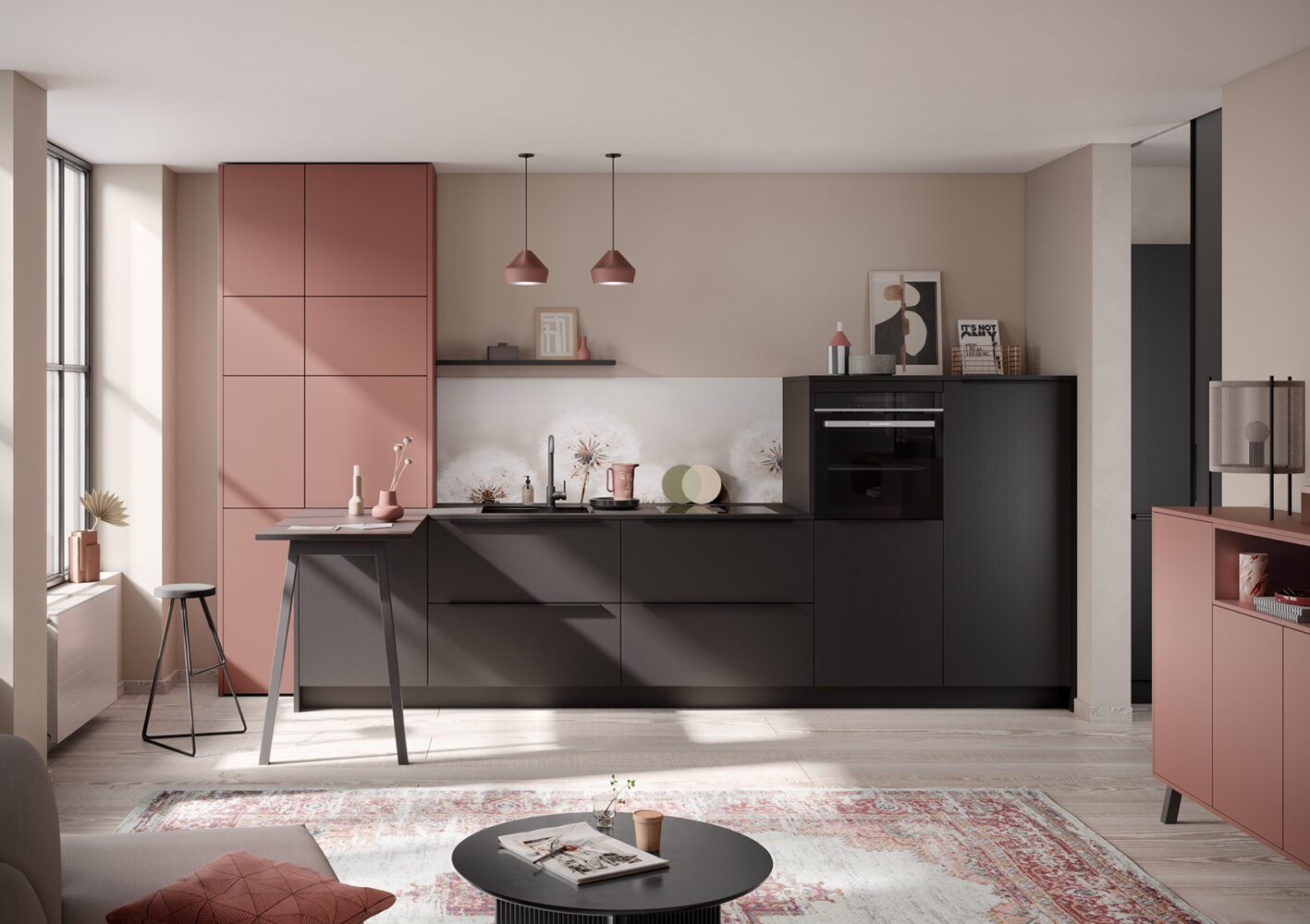 Cuisine En L Moderne Collection Concept 130 Credence Kuchen Art Calgary Chene Velours Noir Et Scala