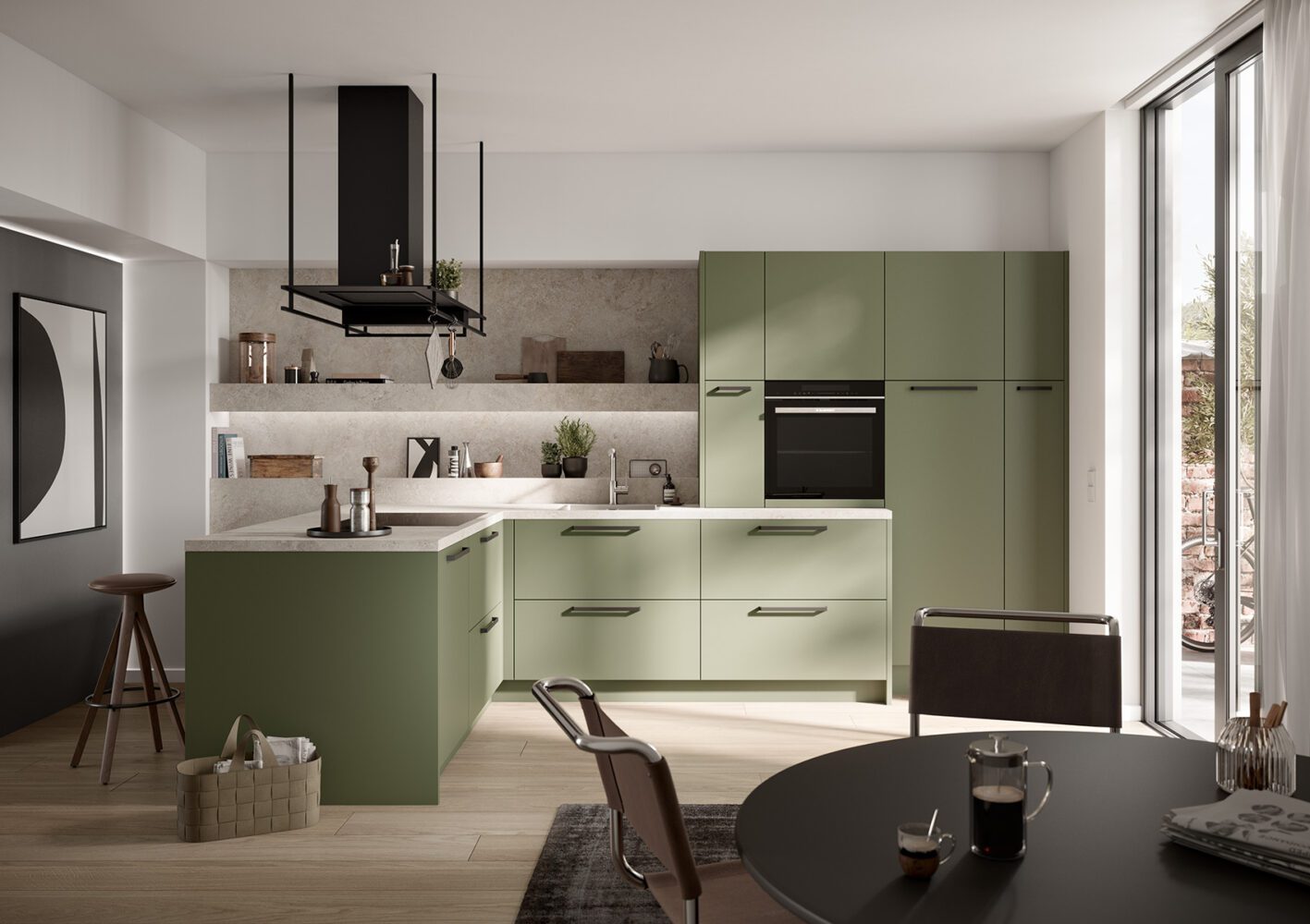 Cuisine Moderne Vert Olive Rangement Optimise Collection Concept 130 Kuchen Art Scala Vert Olive