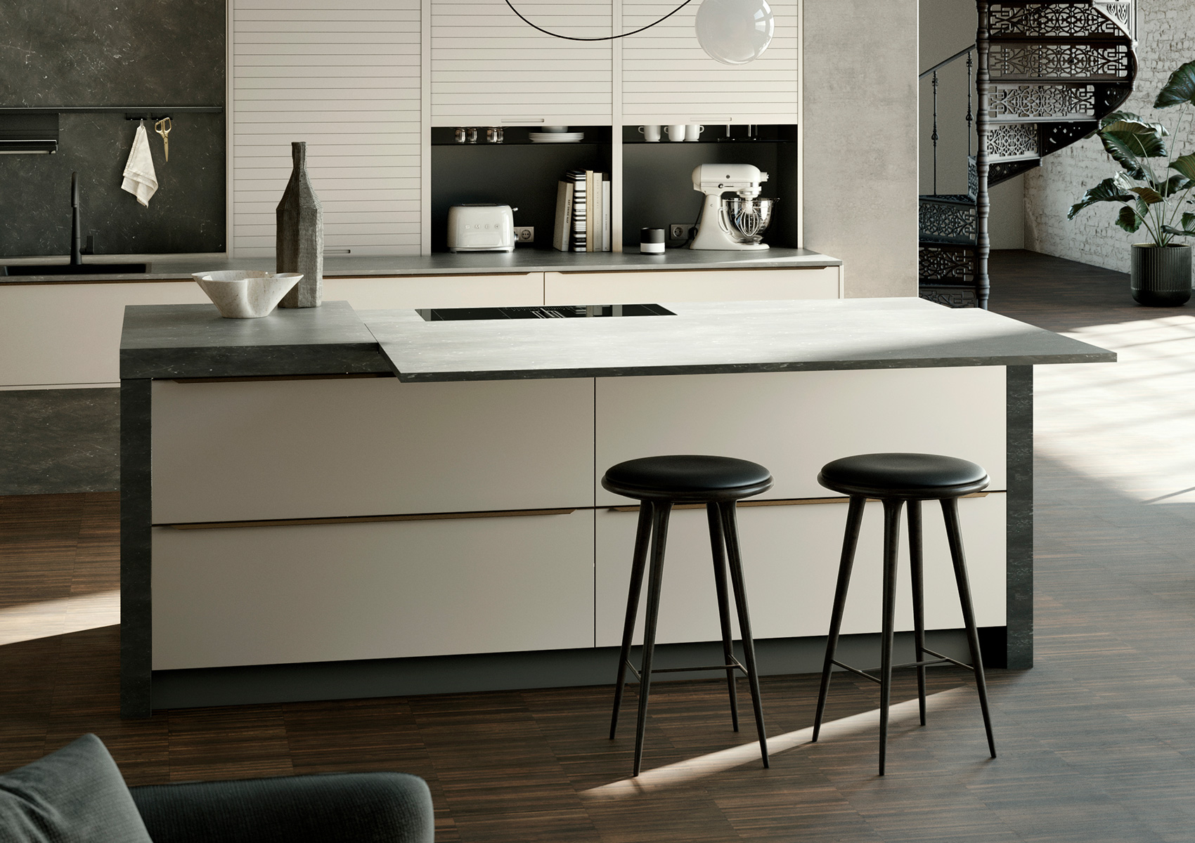 Cuisine_ouverte_Sable_beige_AV5015_contemporaine_élégante_KüchenArt