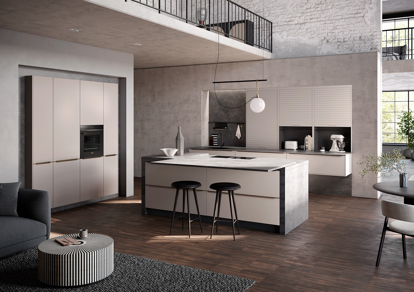 Cuisine_ouverte_Sable_beige_AV5015_design_contemporain_KüchenArt