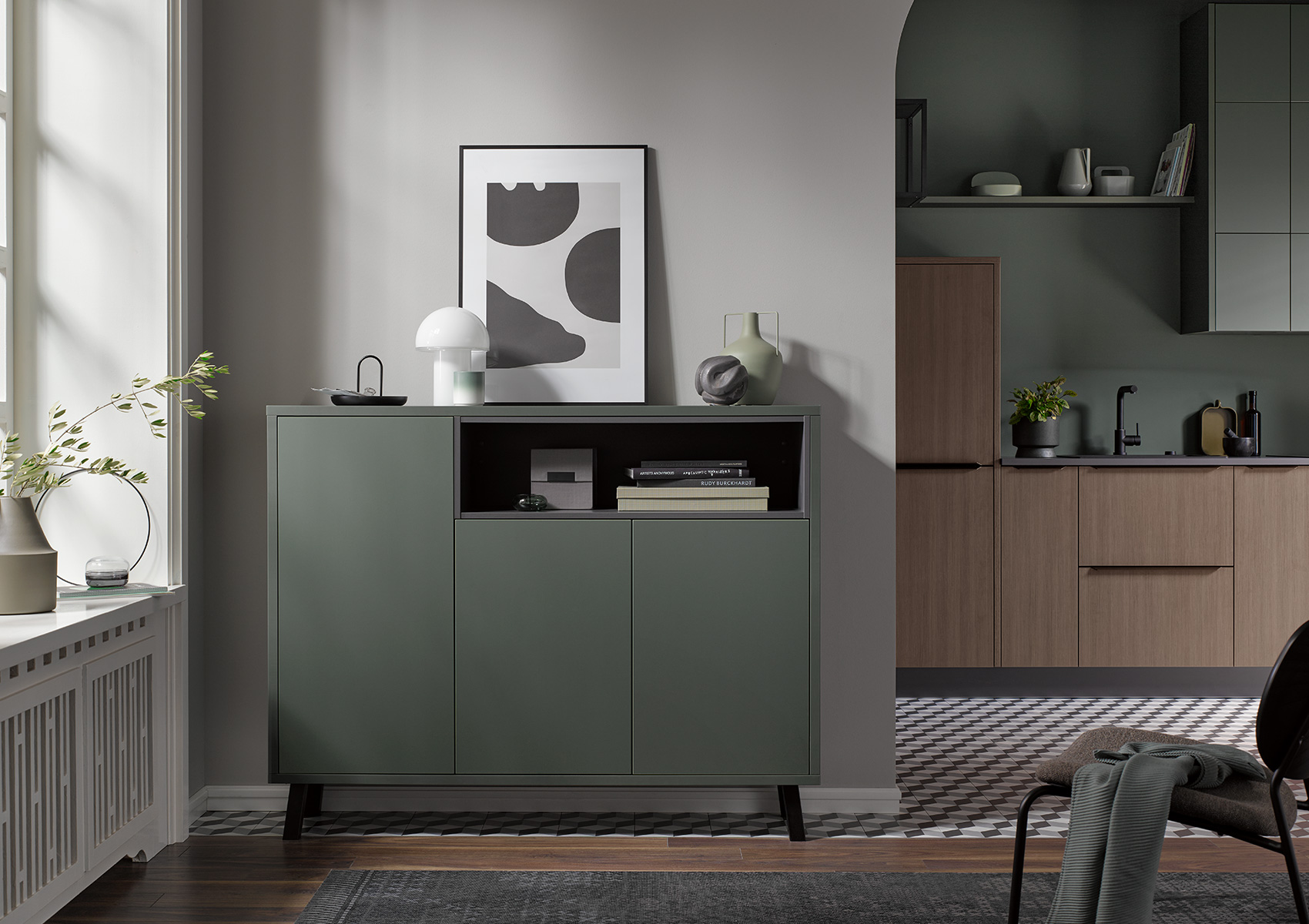 cuisine_vert_vegas_bois_avec_coin_repas_tendance_modernité_KüchenArt