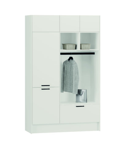Penderie blanche avec rangements ouverts et fermés | Design urbain et fonctionnel