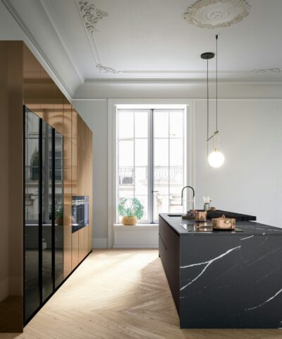 Plan de travail quartz Marquina | Élégance noire
